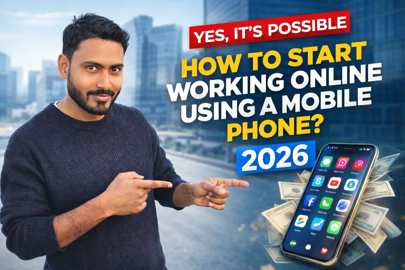 start working online using a mobile phone