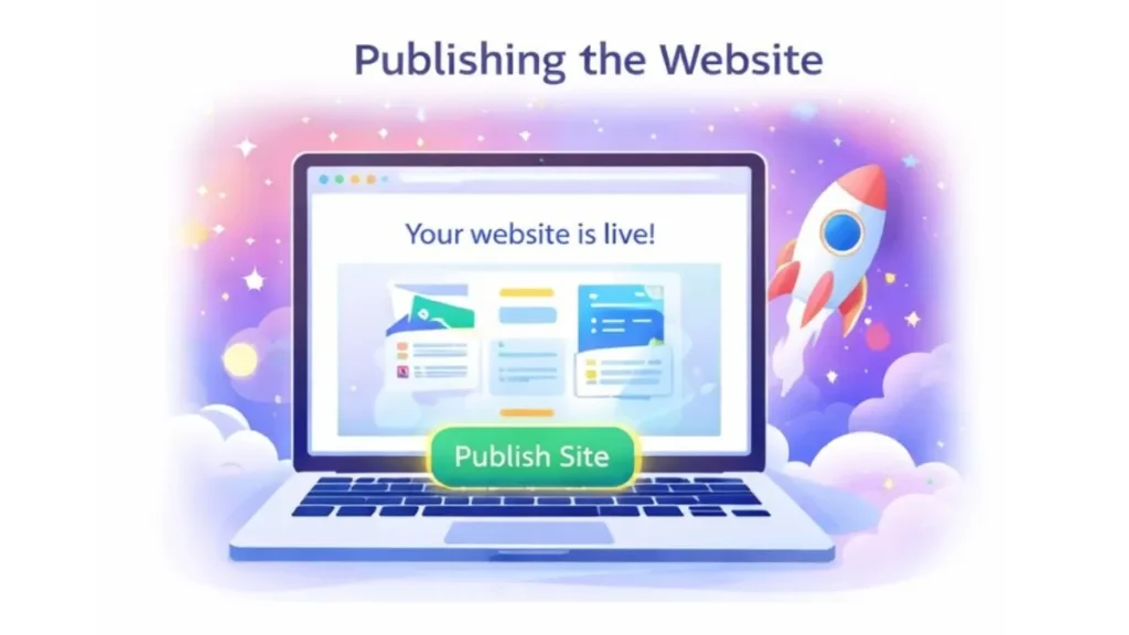 create a free website step by step using a laptop and website builder dashboard